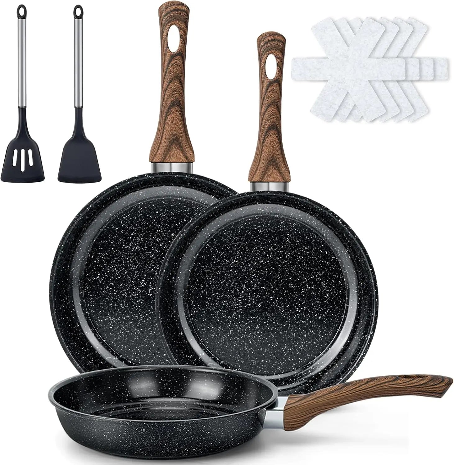 Nonstick Frying Pan Set - 9 Pieces, 3 Sizes (8"/10"/12"), PFOA Free, Induction & Oven Safe, Easy Clean for Home Cooking